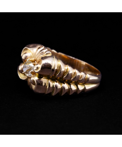 Złoty pierścionek z diamentem w szlifie old mine, vintage - 1