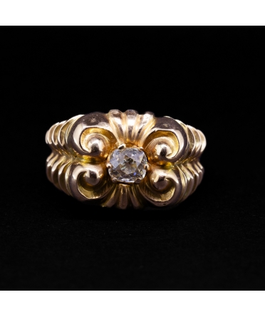 Złoty pierścionek z diamentem w szlifie old mine, vintage - 2