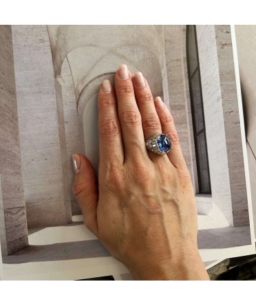 Platinum Art Deco ring with diamonds and Sri Lanka sapphire - 2