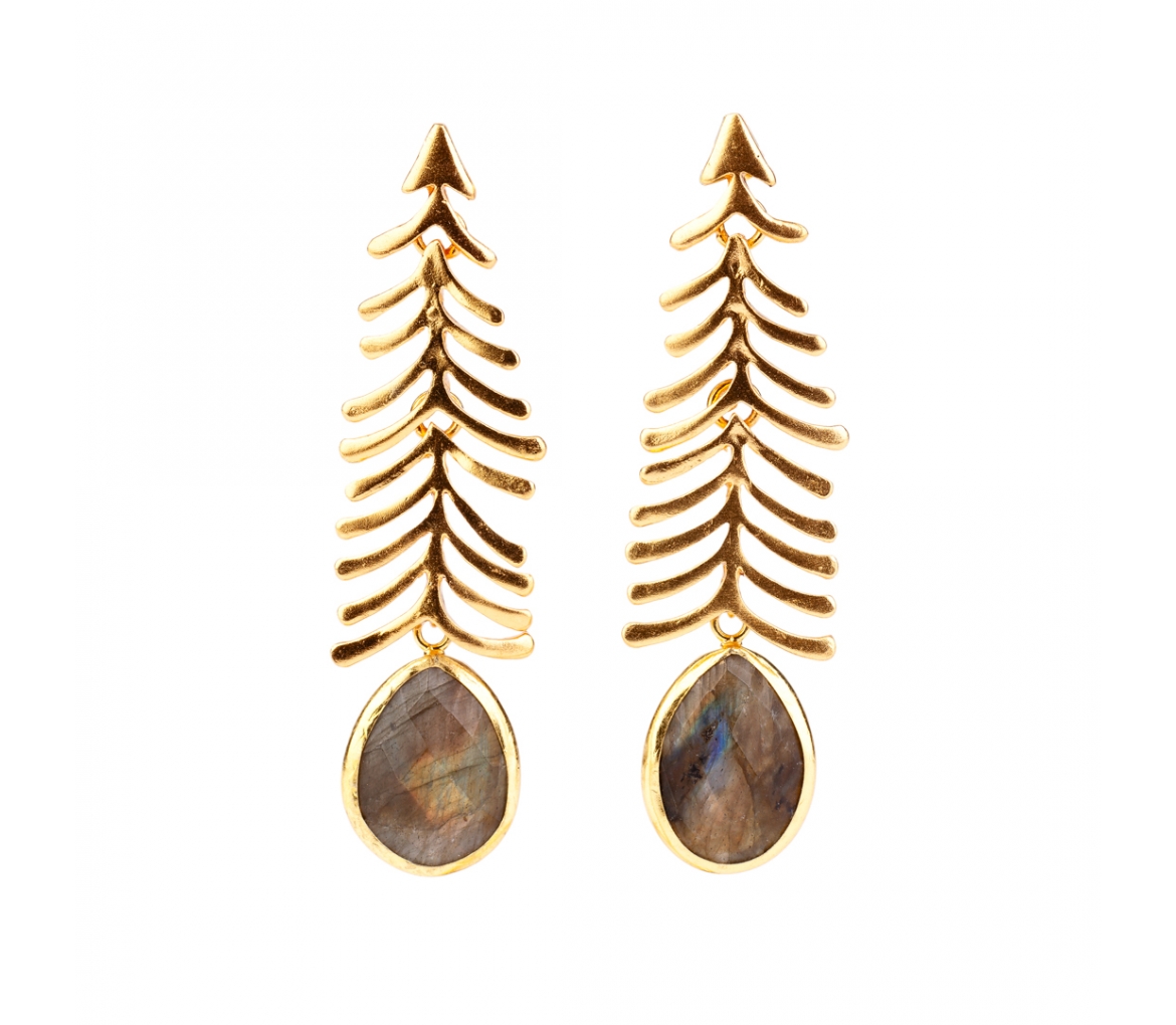 Goldplated bronze earrings with faceted labradorite - 1