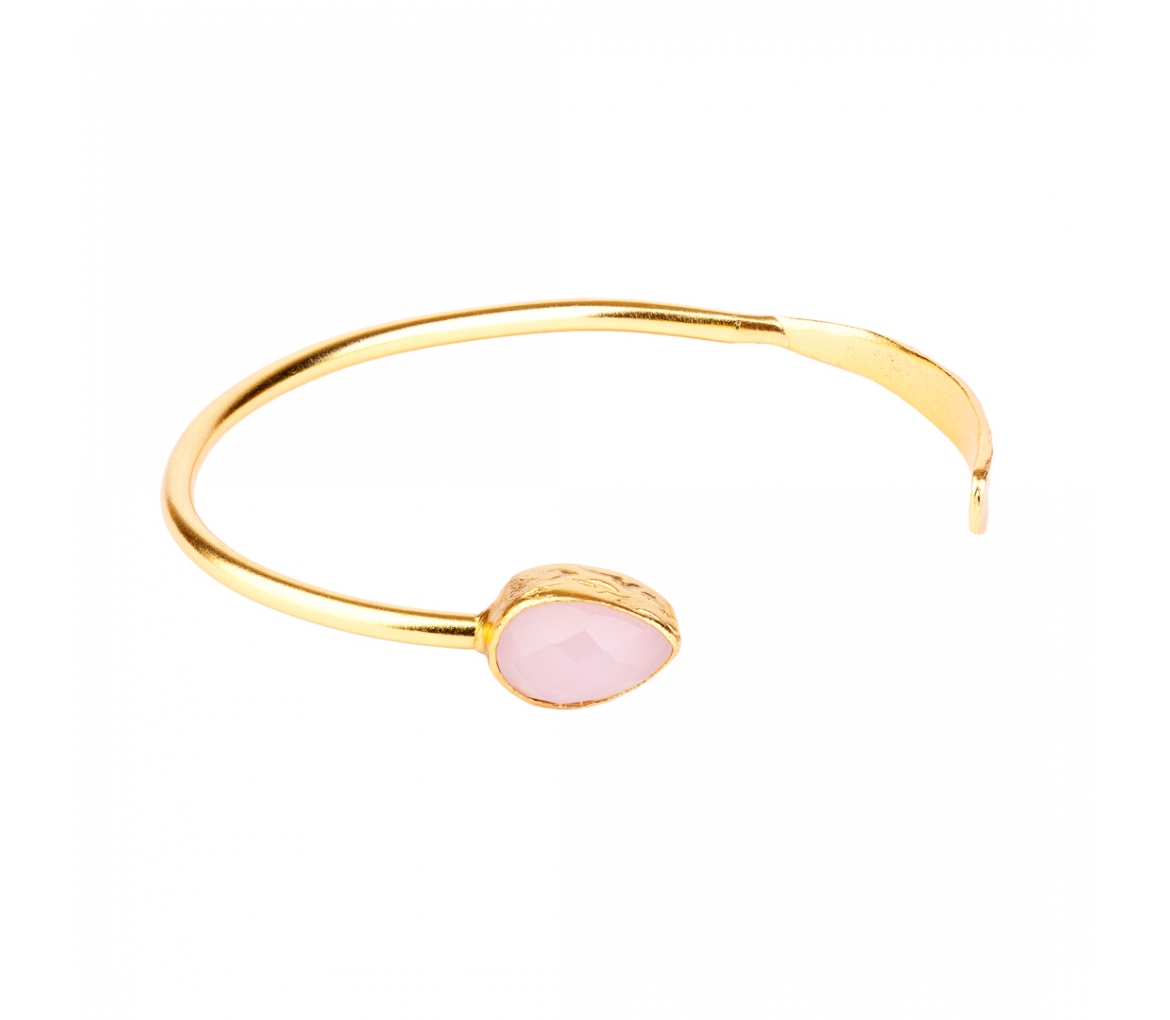 Złocona bransoleta z kwarcem różowym wykonana z brązu - 1