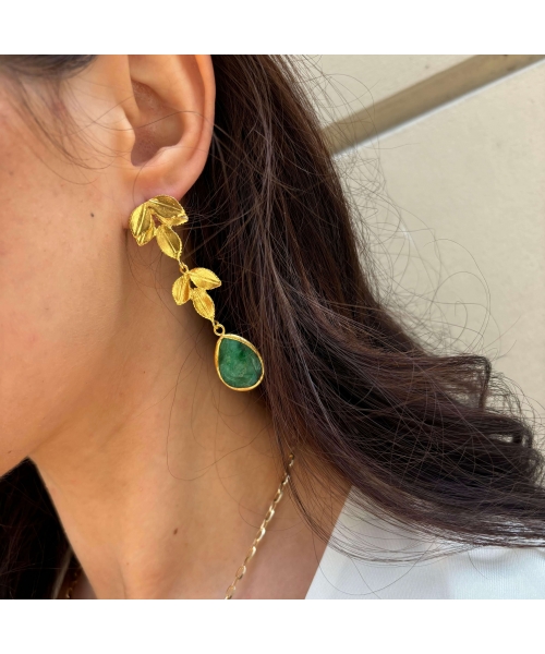 Goldplated twig earrings with bronze emeralds - 2