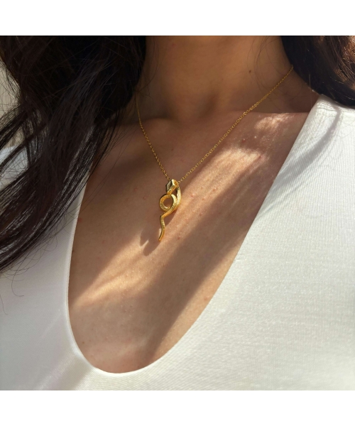 Goldplated snake necklace made of bronze I - 2