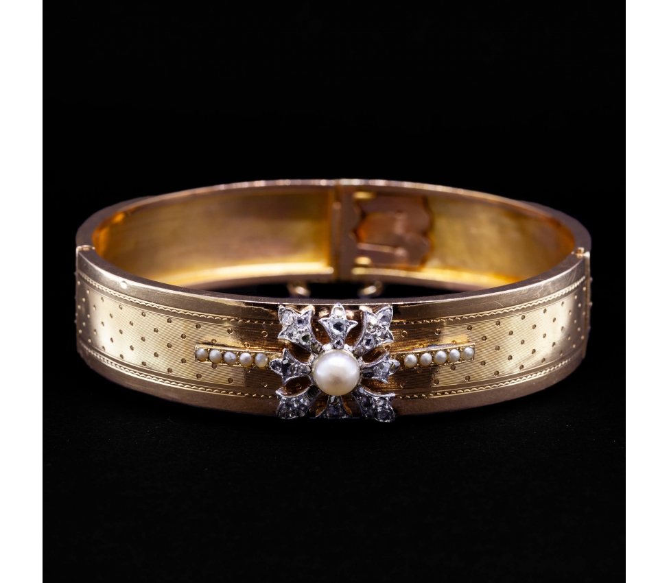 Złota bransoleta z perłami i diamentami z I poł. XX wieku, Paryż - 1
